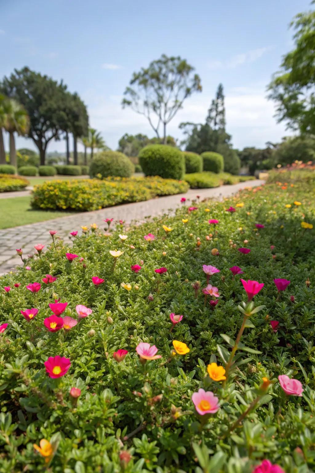 Portulaca as ground cover brings a lush and colorful look to gardens.