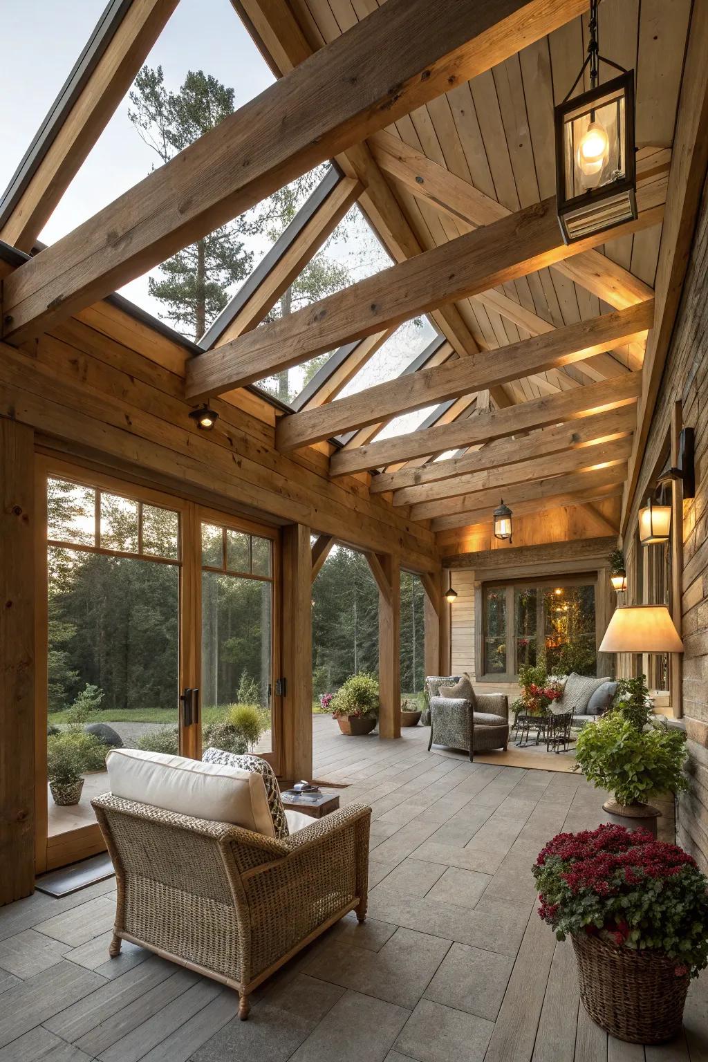 Skylights brighten the porch naturally.