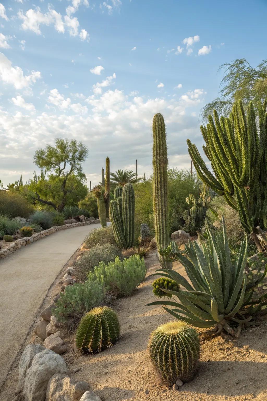 Cacti and succulents offer a bold, drought-tolerant privacy solution.