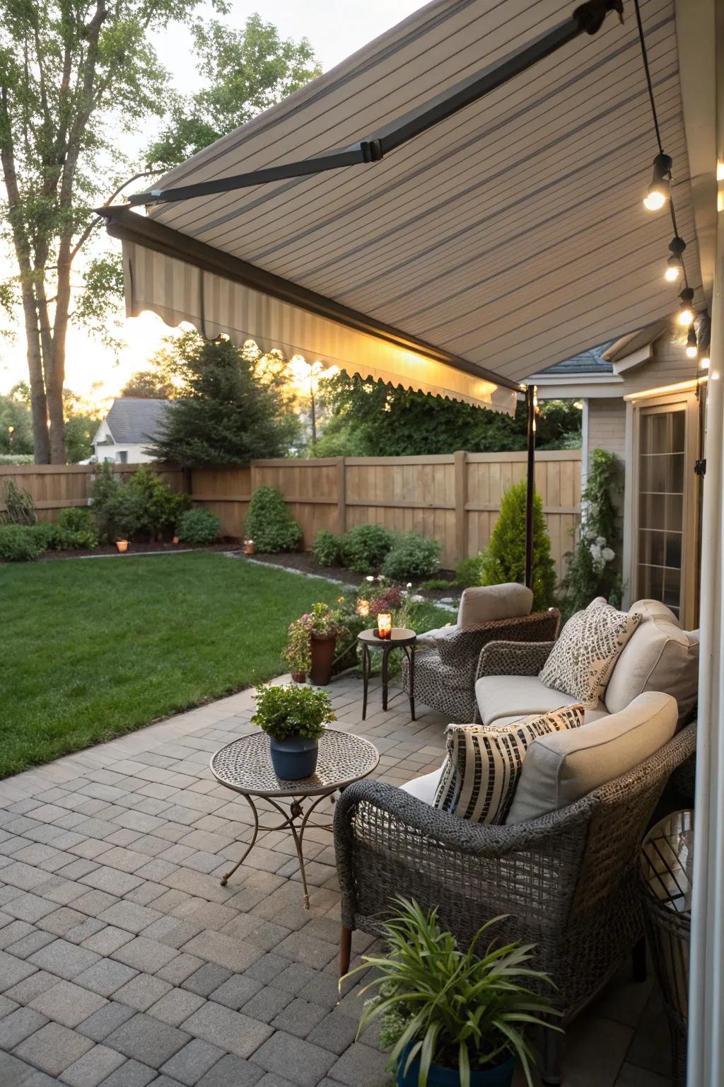 Retractable awning for flexible backyard shade.