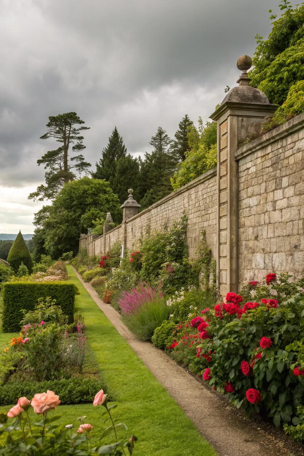 Stone walls offer a timeless and sturdy privacy barrier.