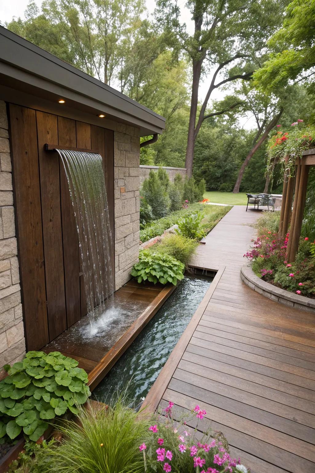 Add serenity and privacy with a water feature wall.