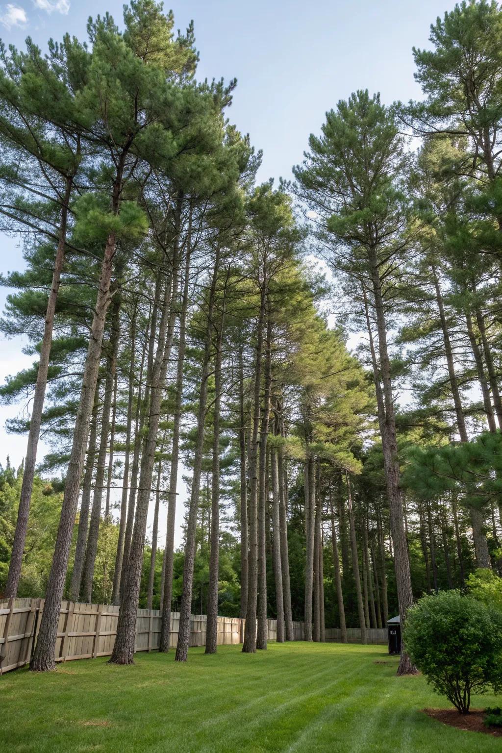Eastern White Pine trees create a soft, towering privacy screen.