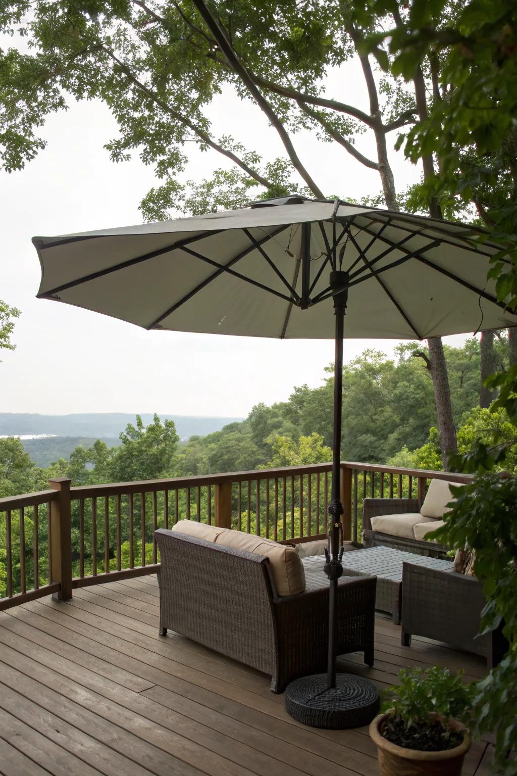 Large umbrellas offer shade and a cozy retreat.