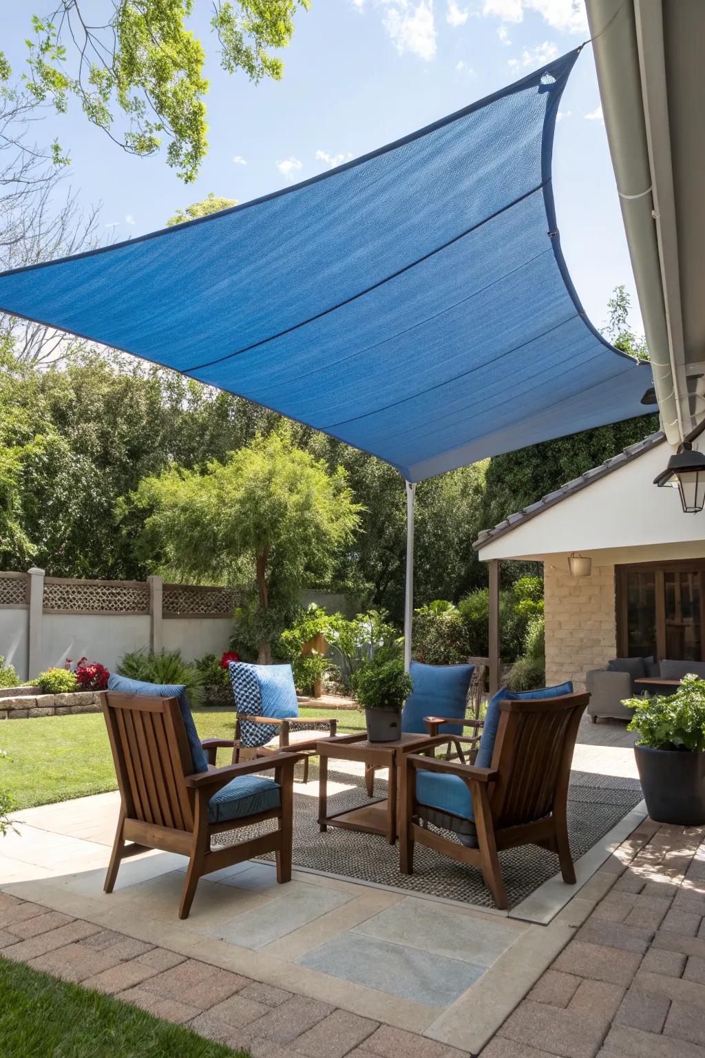 Shade sails add style and sun protection.