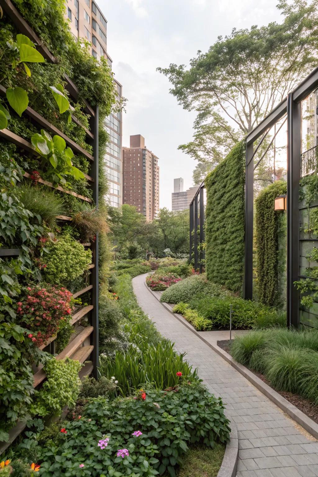 Vertical gardens maximizing small spaces.