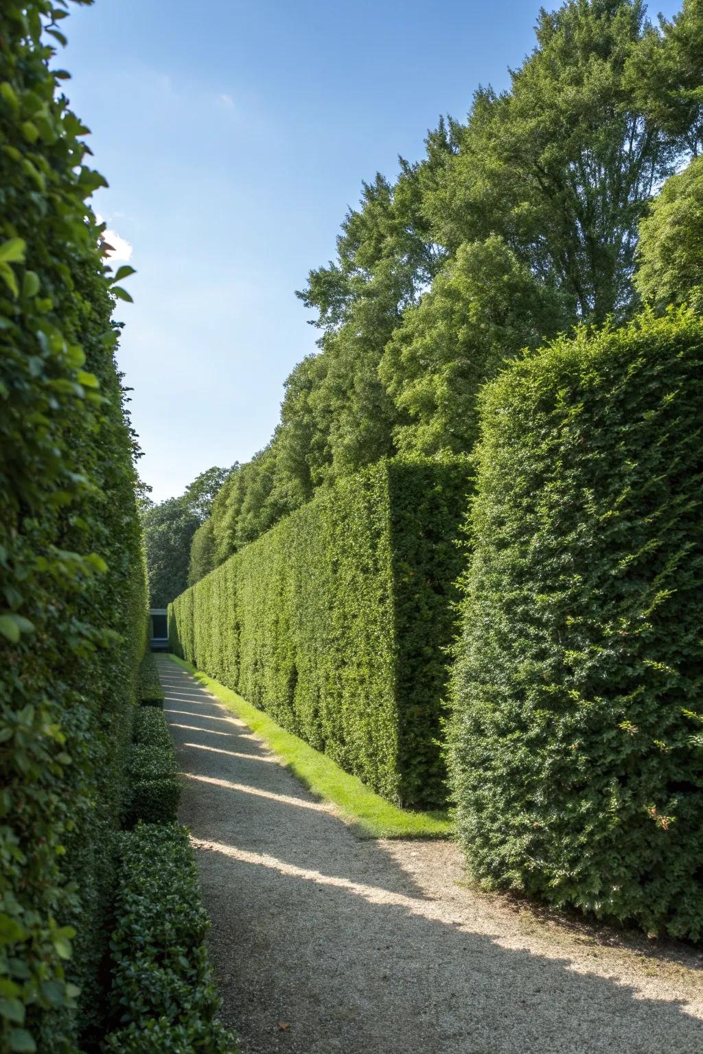 Natural green hedge providing an 'invisible' fence effect.