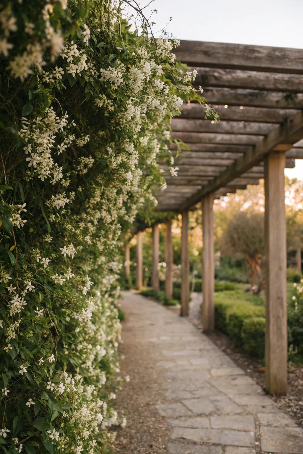 Jasmine vines adding fragrance and beauty.