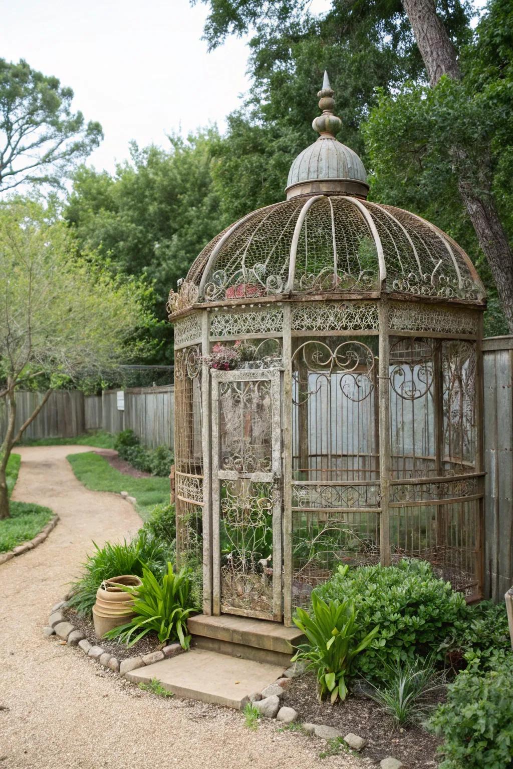A vintage-inspired aviary that adds elegance to any garden.