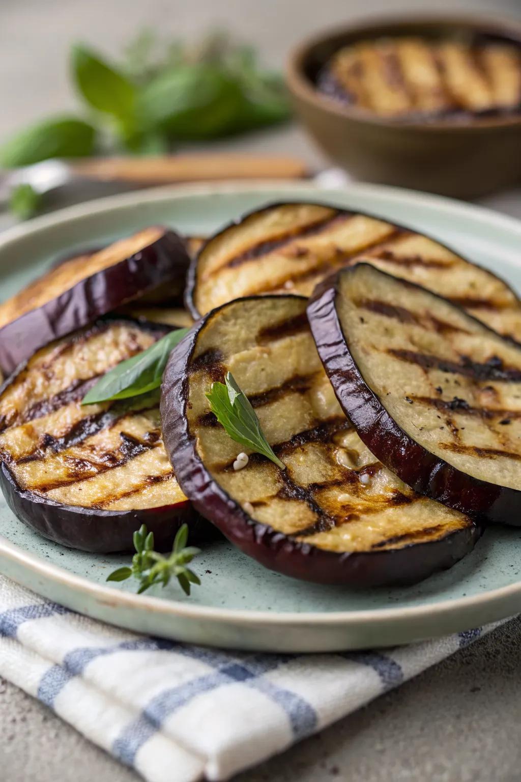 Smoky and delicious grilled eggplant slices.