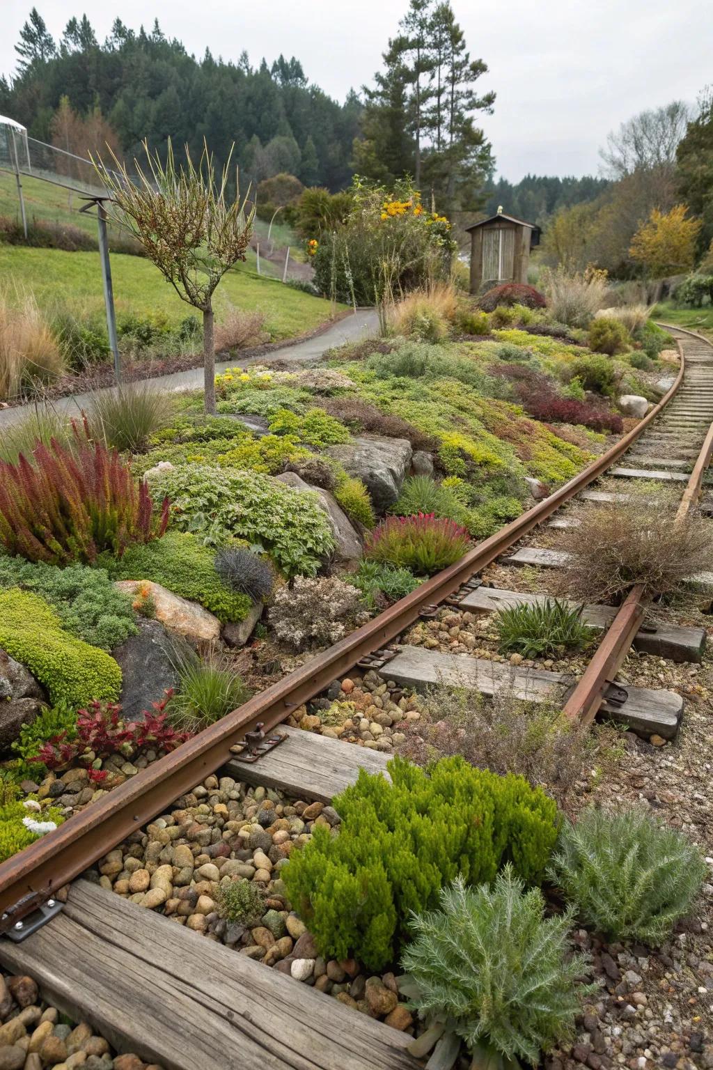 Sensory garden enriched with railroad ties.