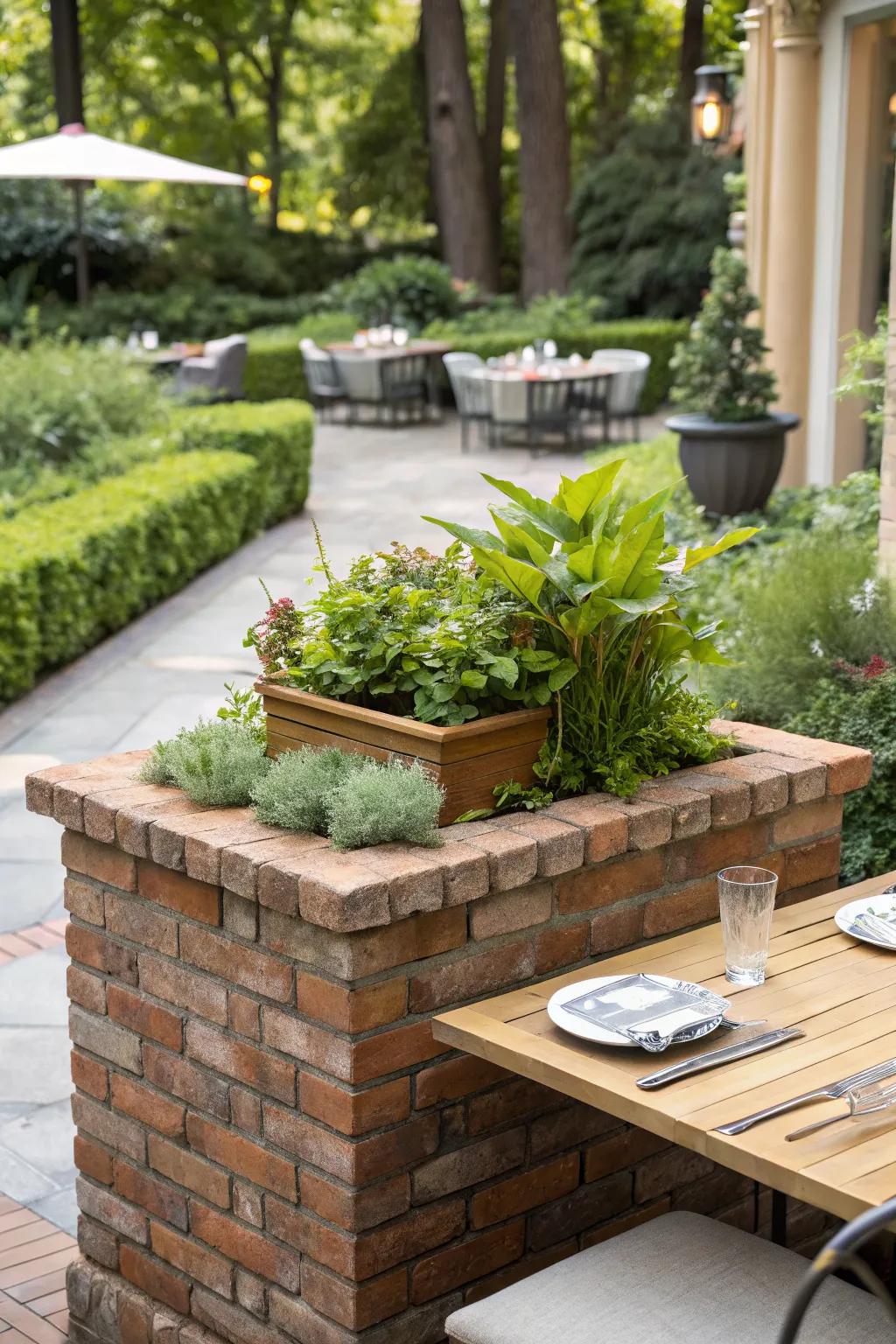Planter tables for dining in nature.