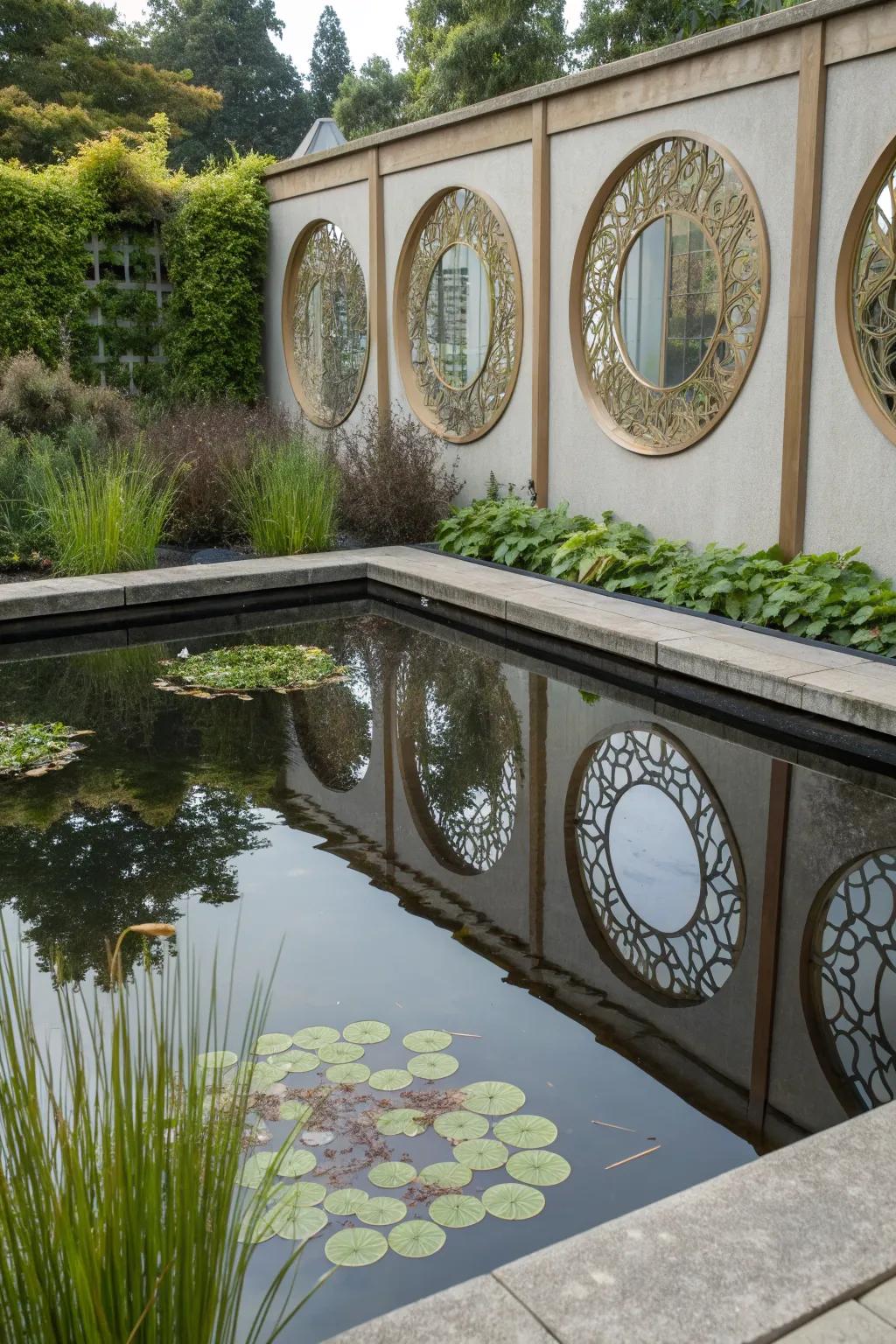 Mirrors expand the visual space around your pond.