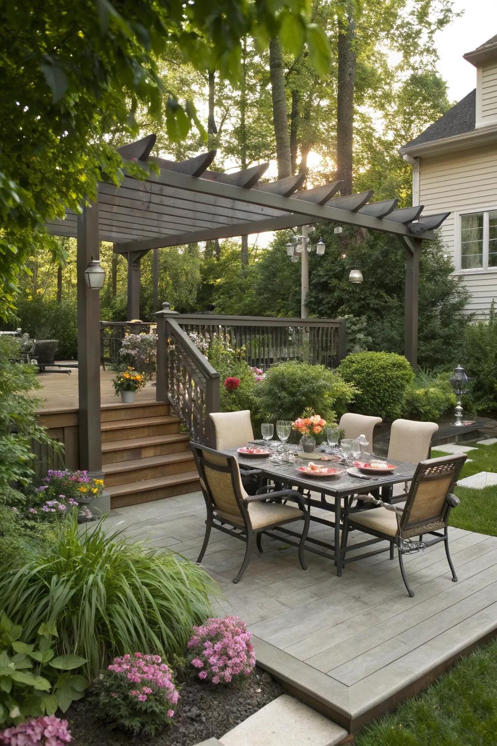 Outdoor dining spaces enhance your enjoyment of the garden.