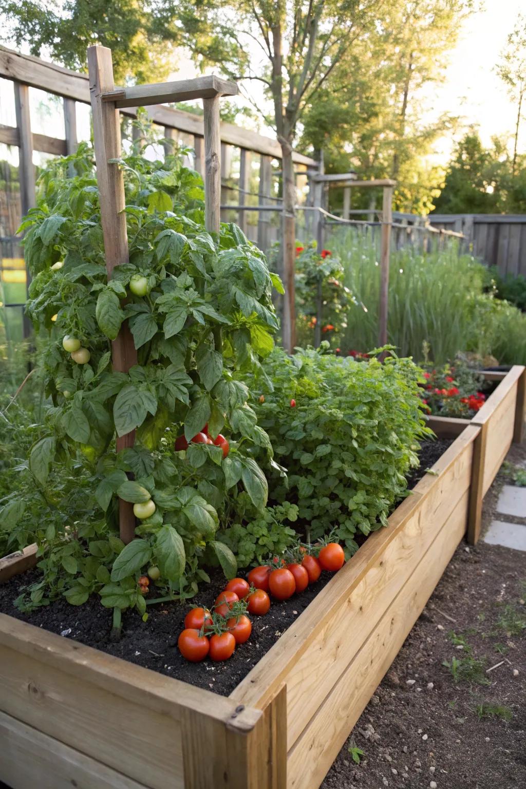 Herbs and tomatoes make a harmonious and fragrant garden combination.