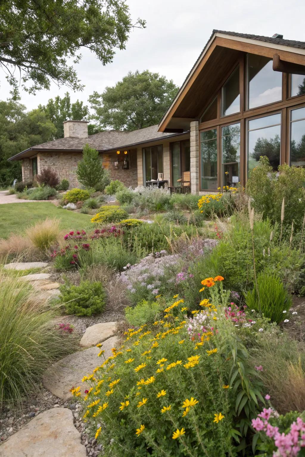 A native plant garden supports wildlife and thrives naturally.