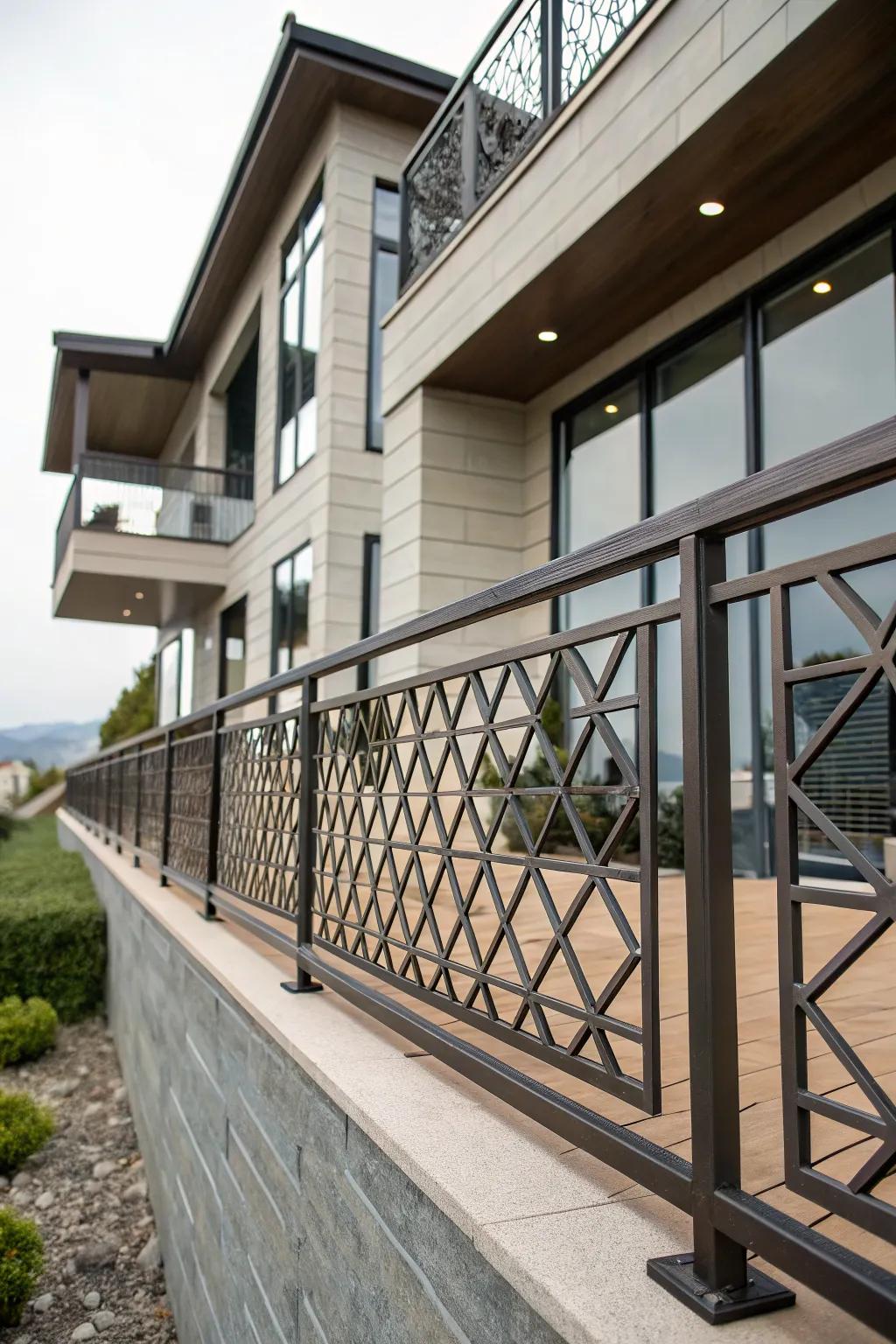 Introduce architectural interest with geometric rebar patterns.