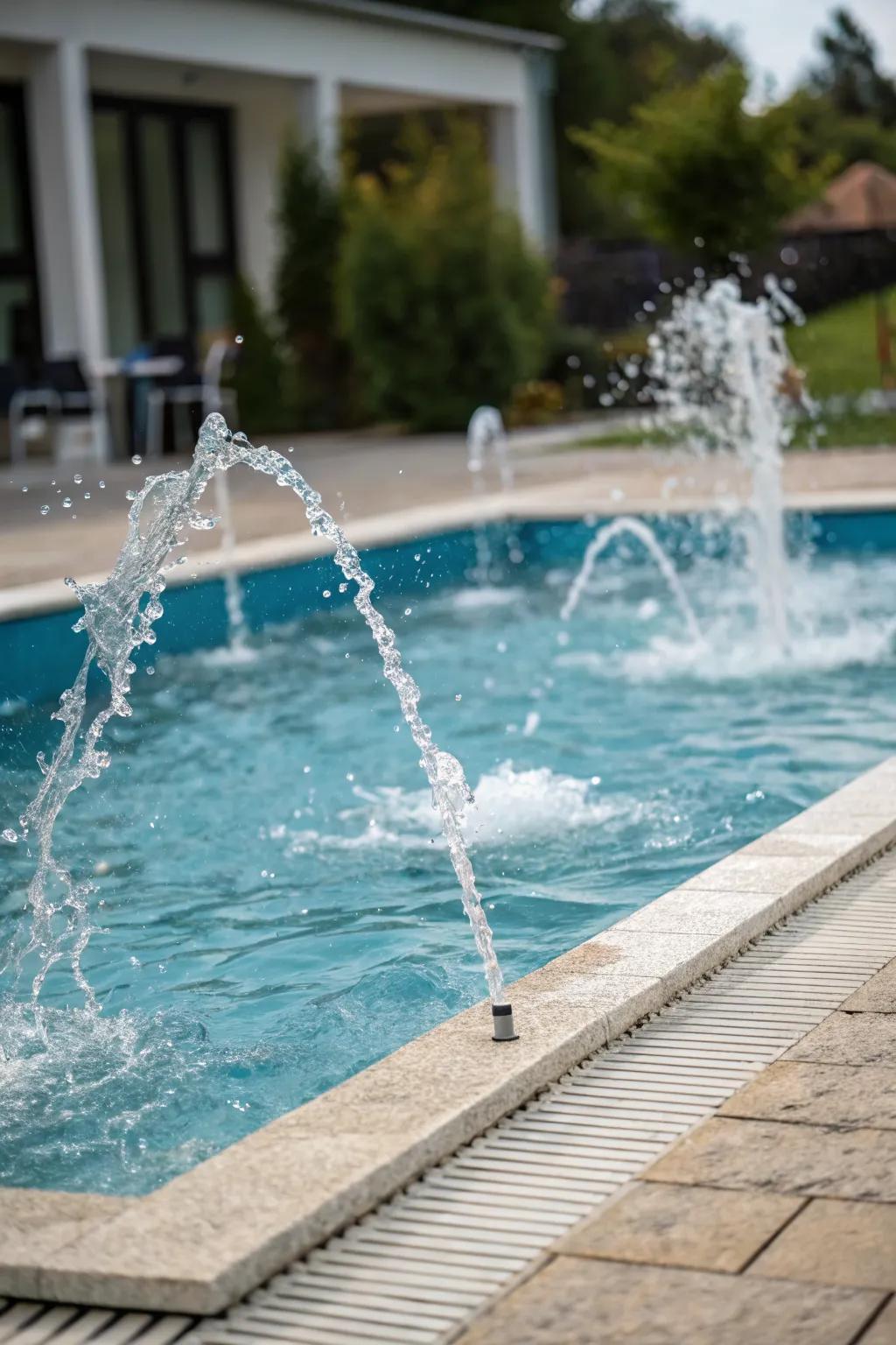 A rectangular pool featuring playful and interactive water jets