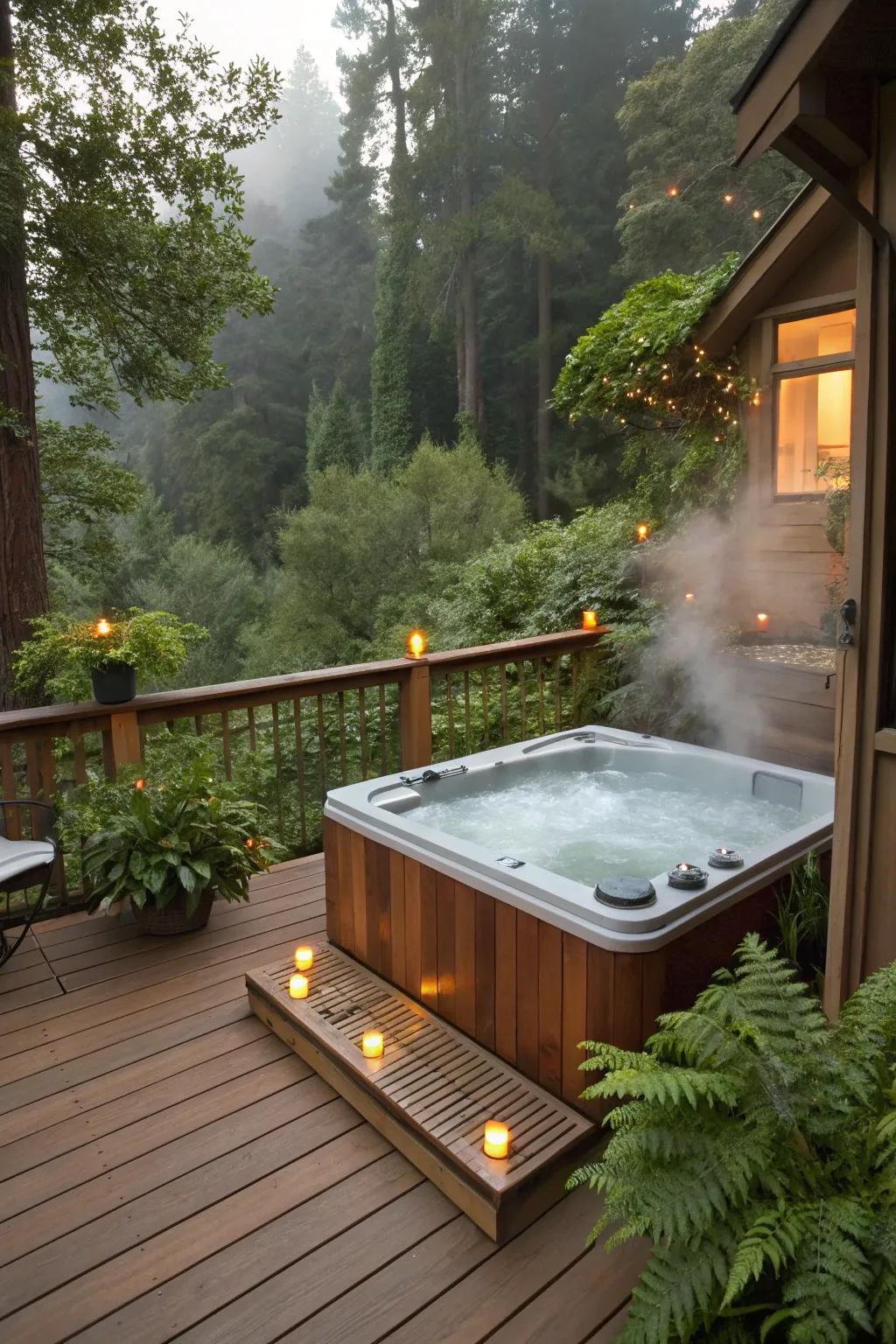 A hot tub offers luxury relaxation on your deck.