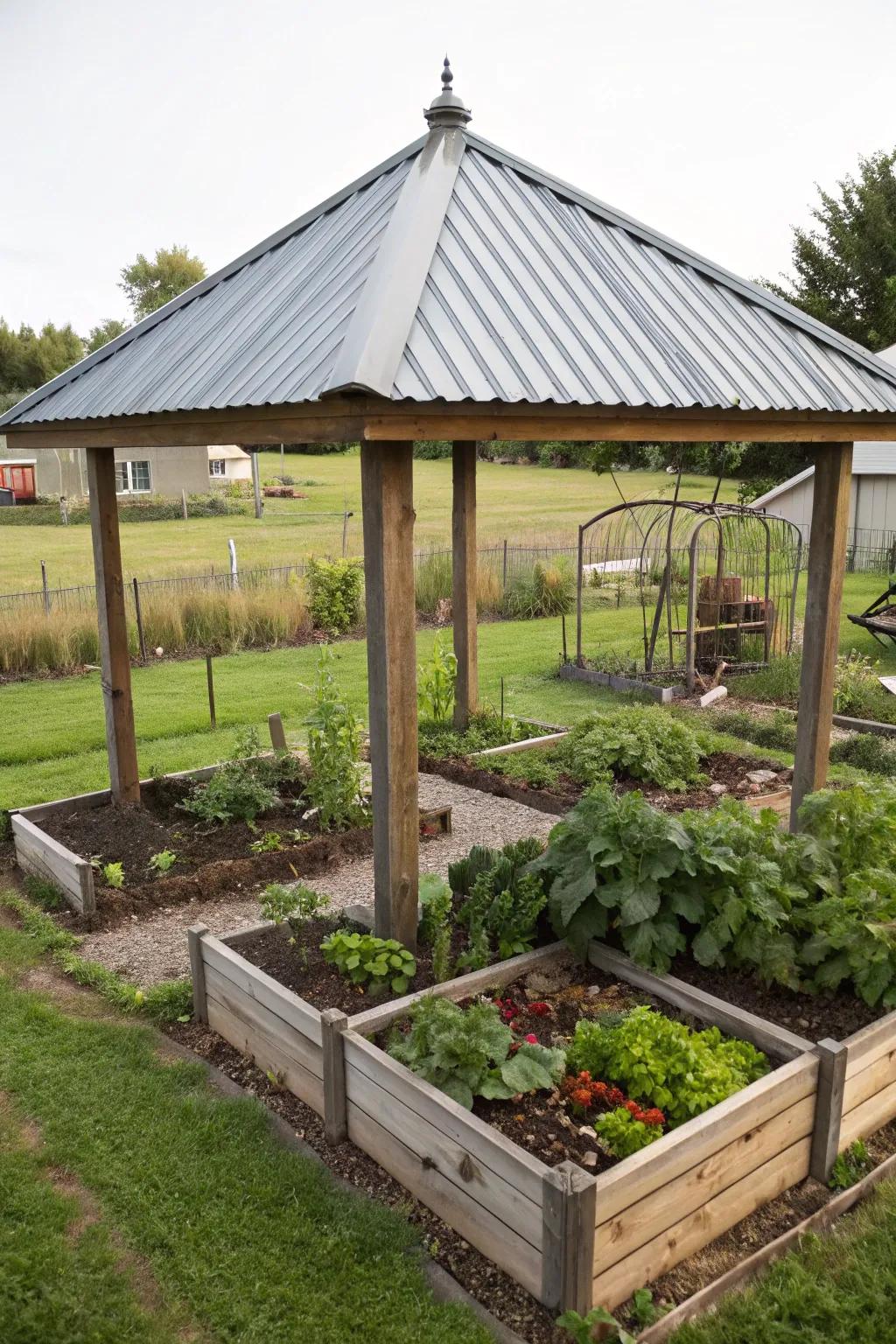 Corrugated plastic provides a durable and budget-friendly roof option.