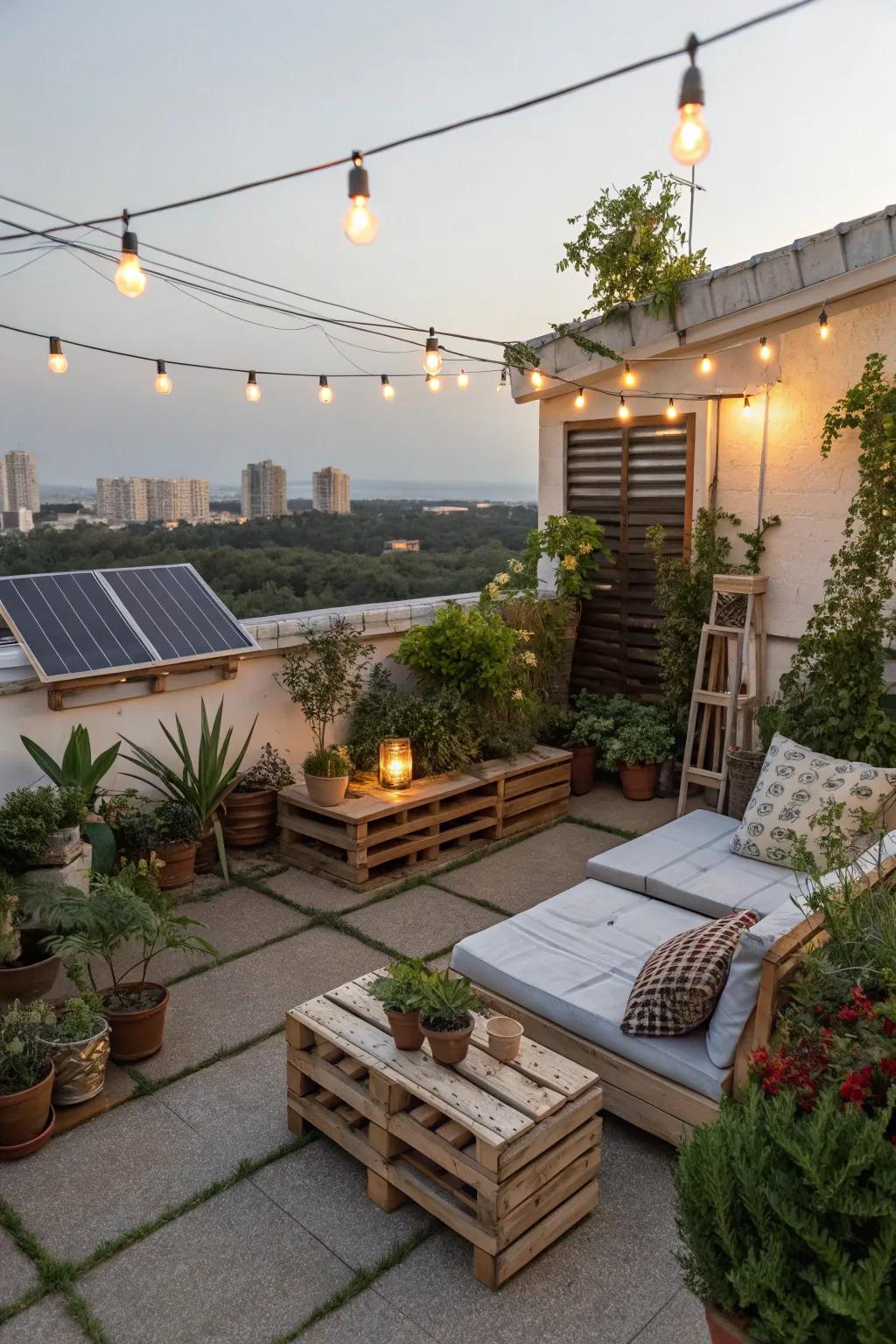 Eco-friendly touches enhance the sustainability and style of your rooftop.