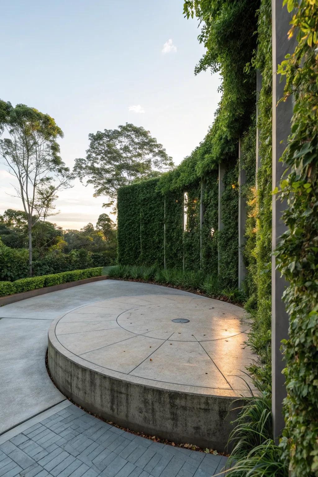 Vertical garden walls bring a lush green atmosphere to the patio.