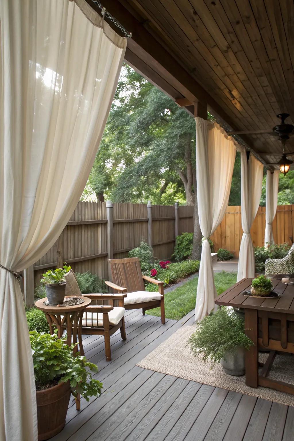 Outdoor curtains add elegance and privacy to your porch.