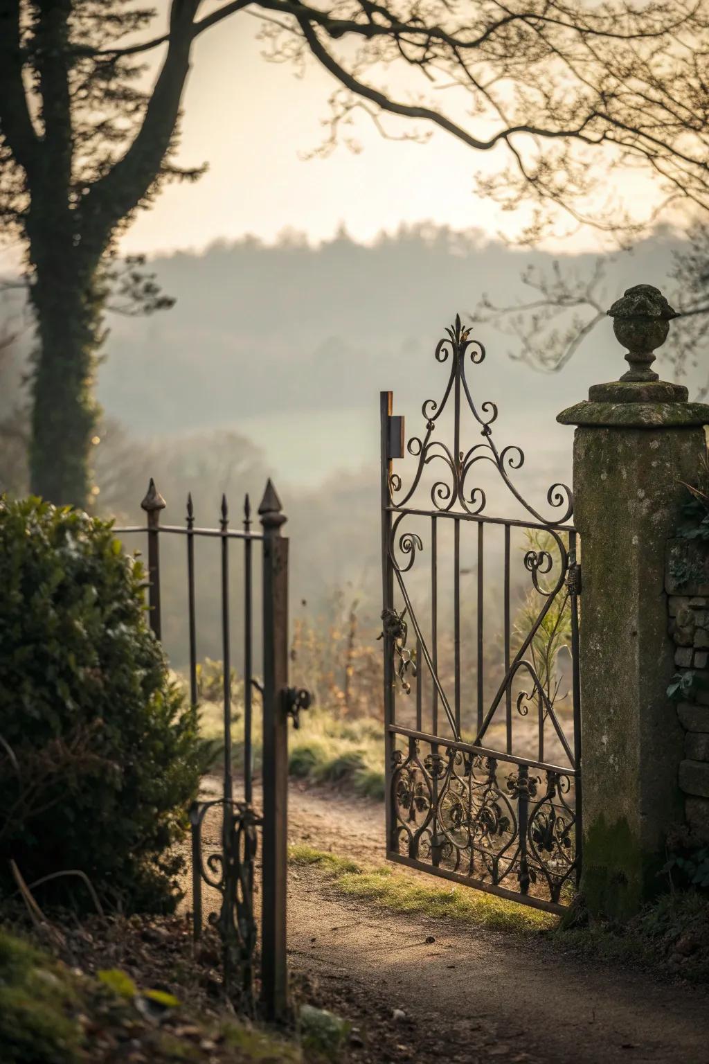 A garden gate with mixed heights for added interest.