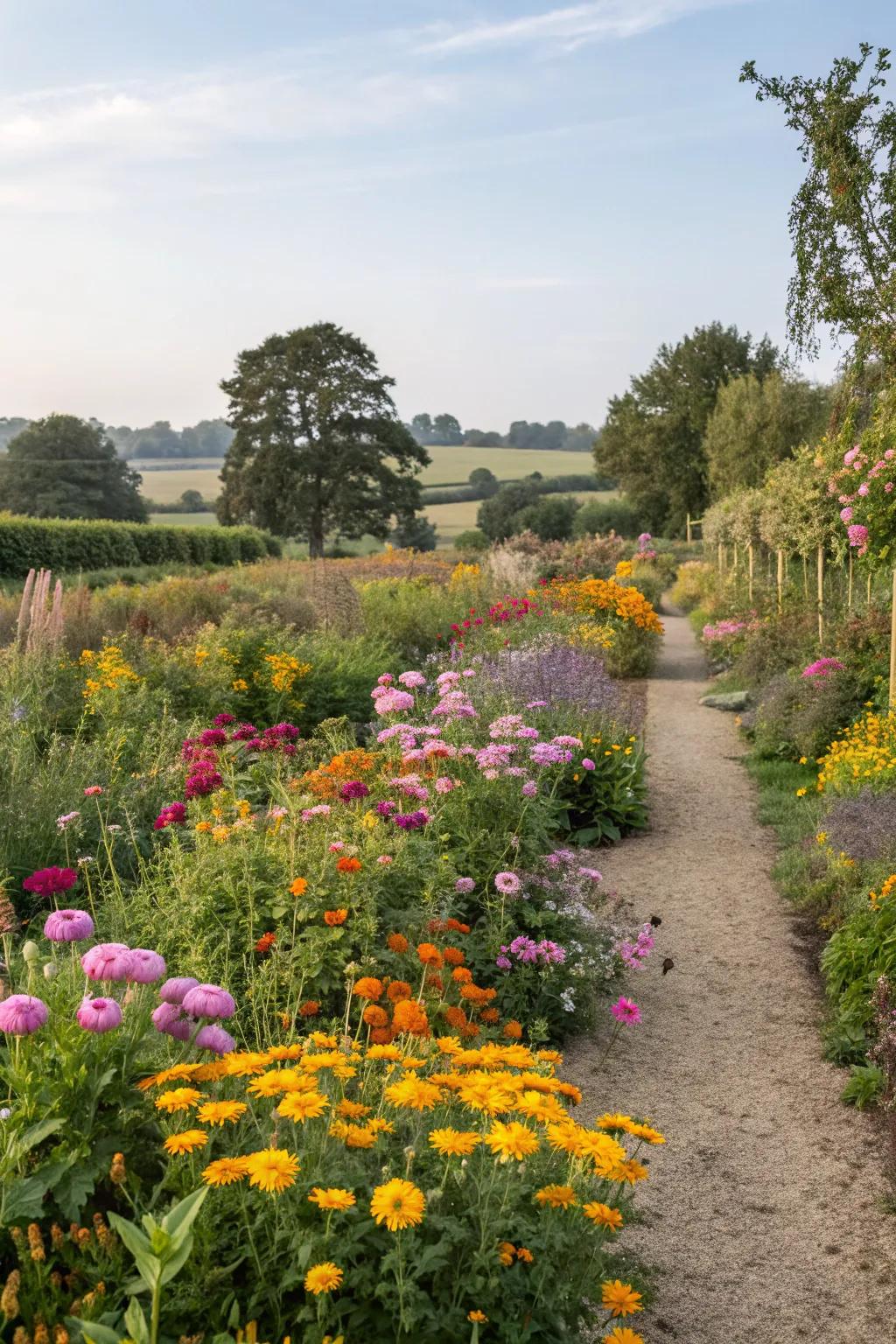 Wildflower borders add a natural splash of color.