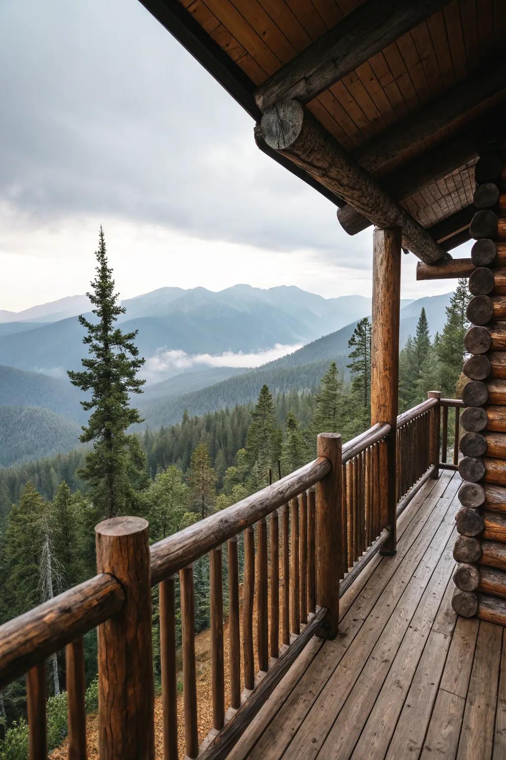 Log railings provide a classic, timeless rustic charm.