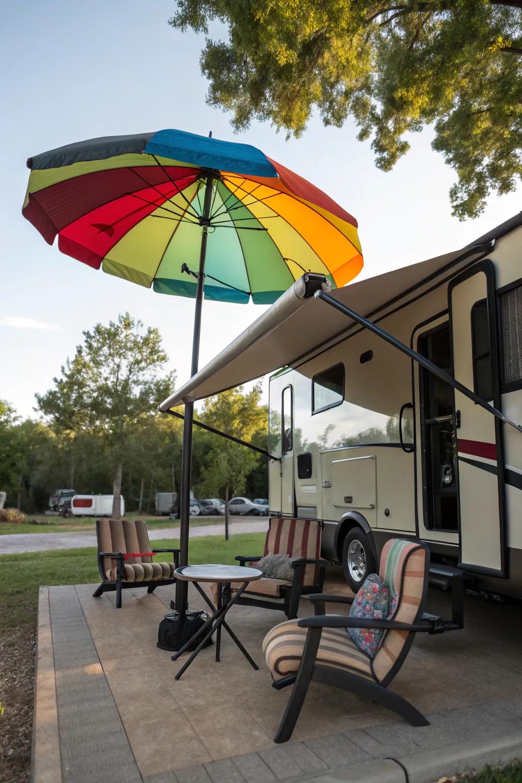 An umbrella offers stylish protection from the sun.