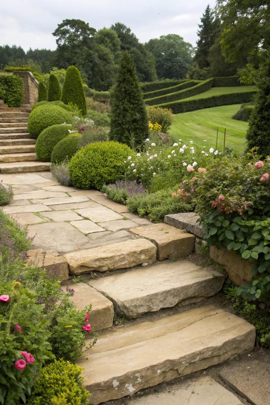 Natural sandstone steps blending with the landscape.