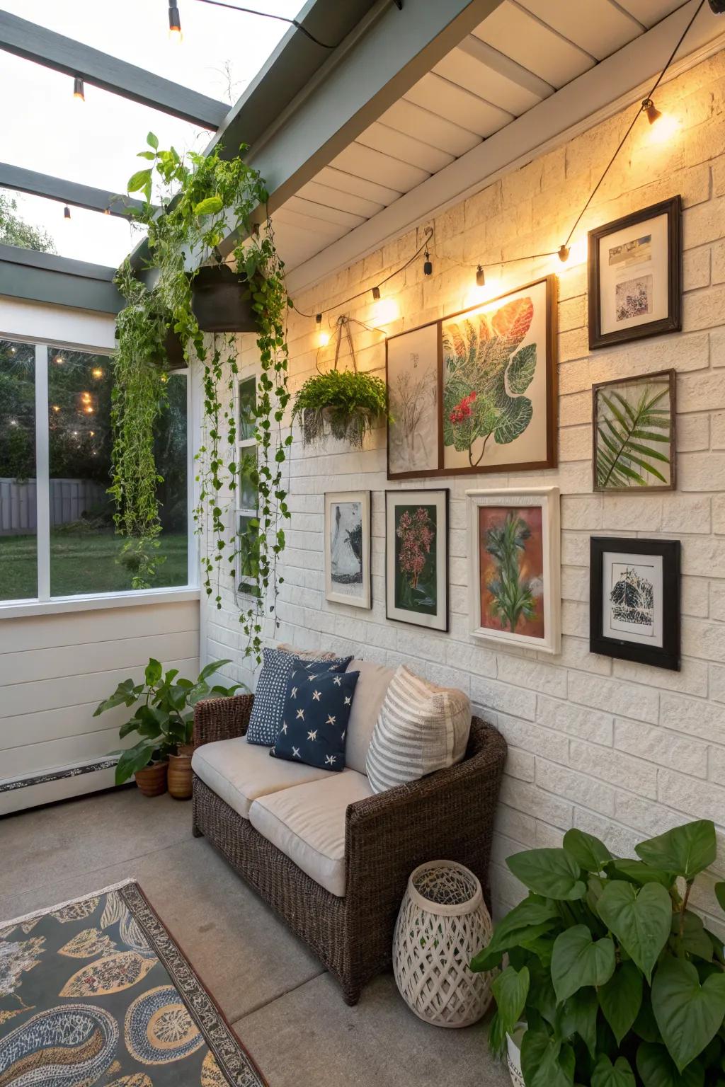 Artistic wall decor adds personality to your patio.