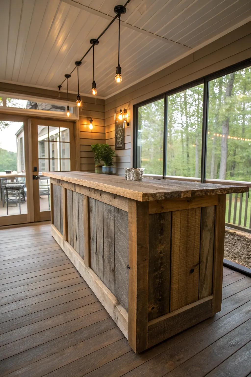 Reclaimed materials add unique charm and sustainability.
