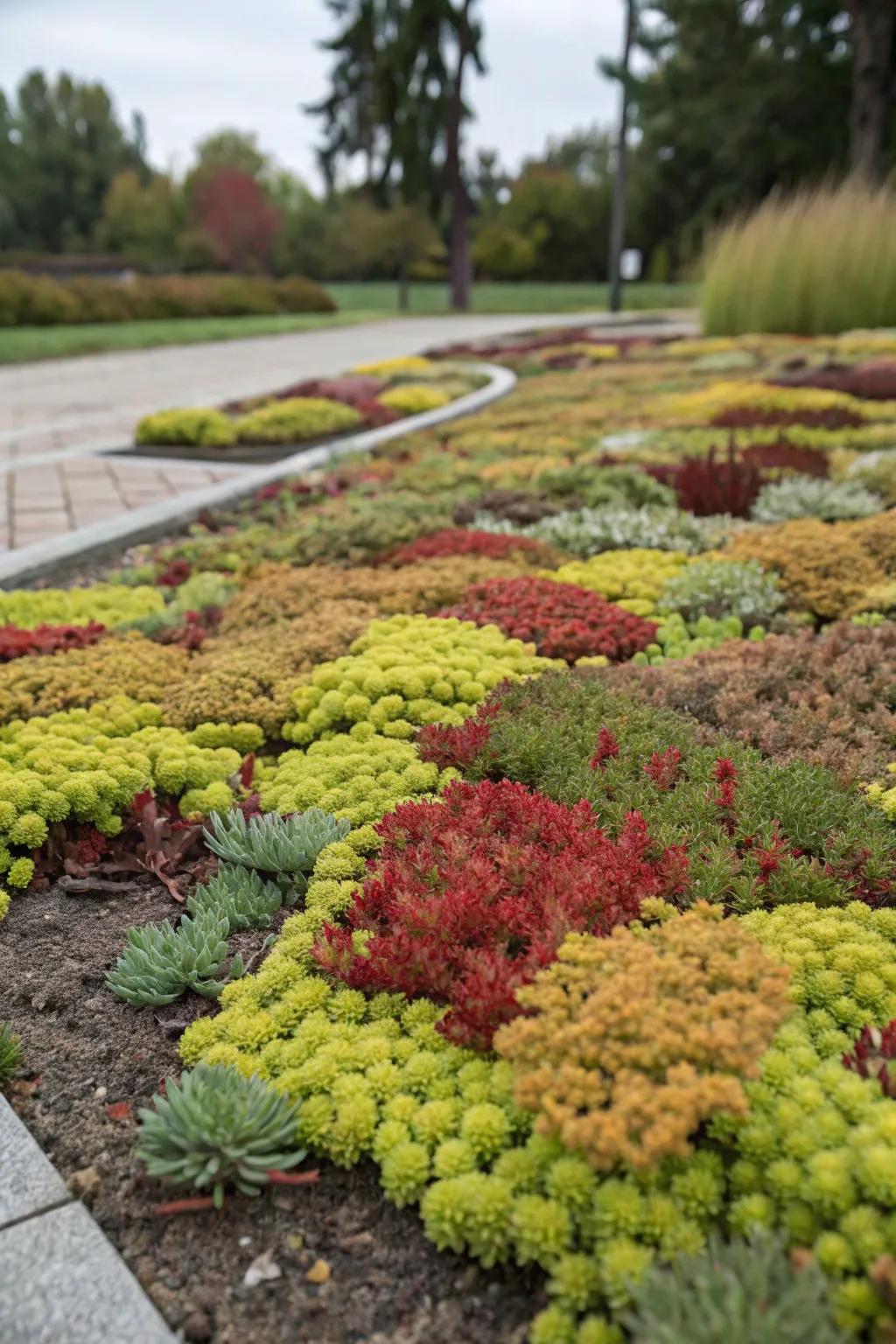 A vibrant sedum mosaic adding artistic flair.