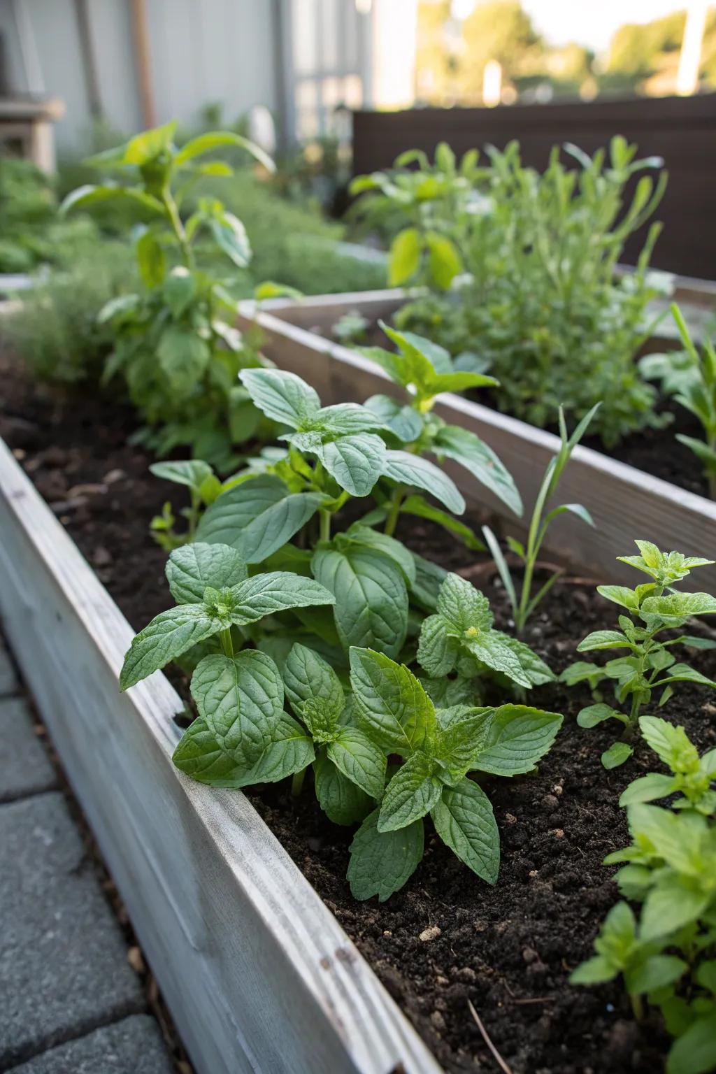 An edible garden provides fresh produce and sensory engagement.