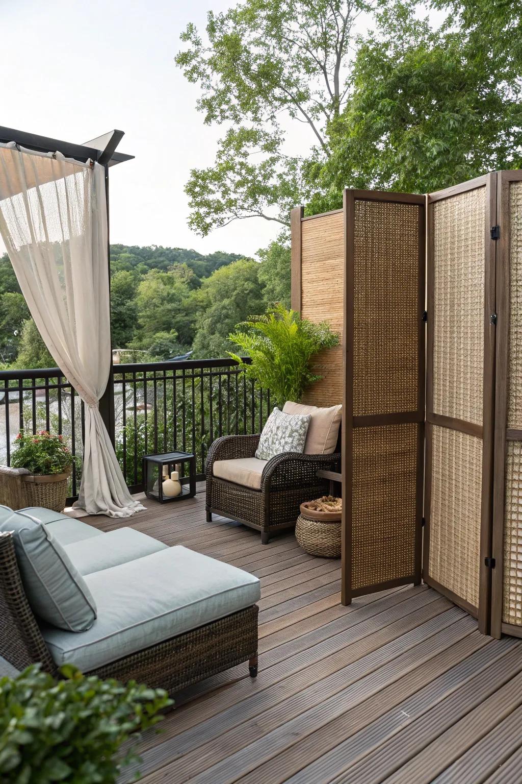 Privacy screens offer shade and seclusion with style.