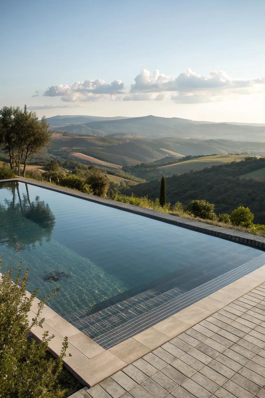 A shallow pool with an elegant infinity edge illusion.