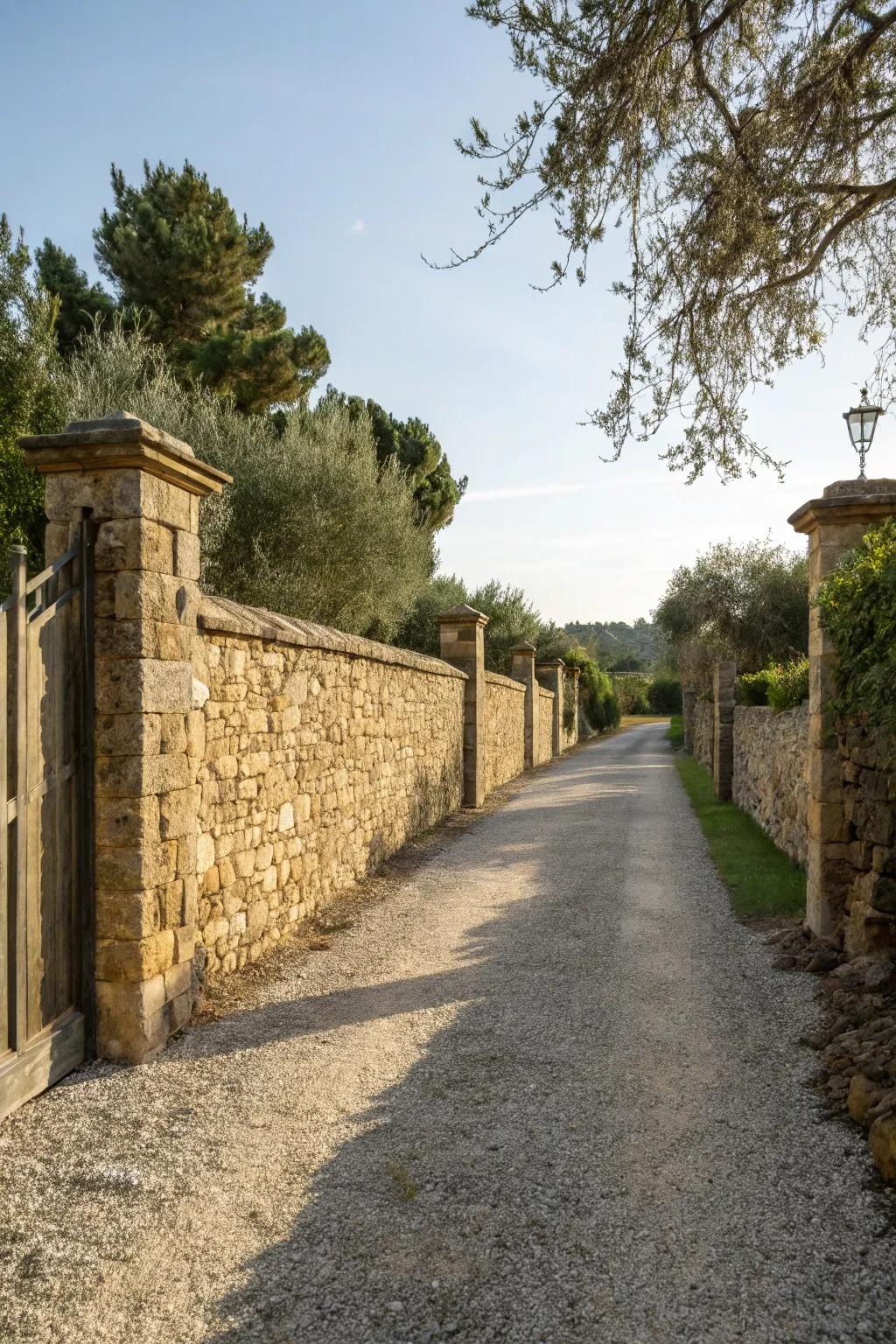 Stone walls add rustic charm and clear boundaries.