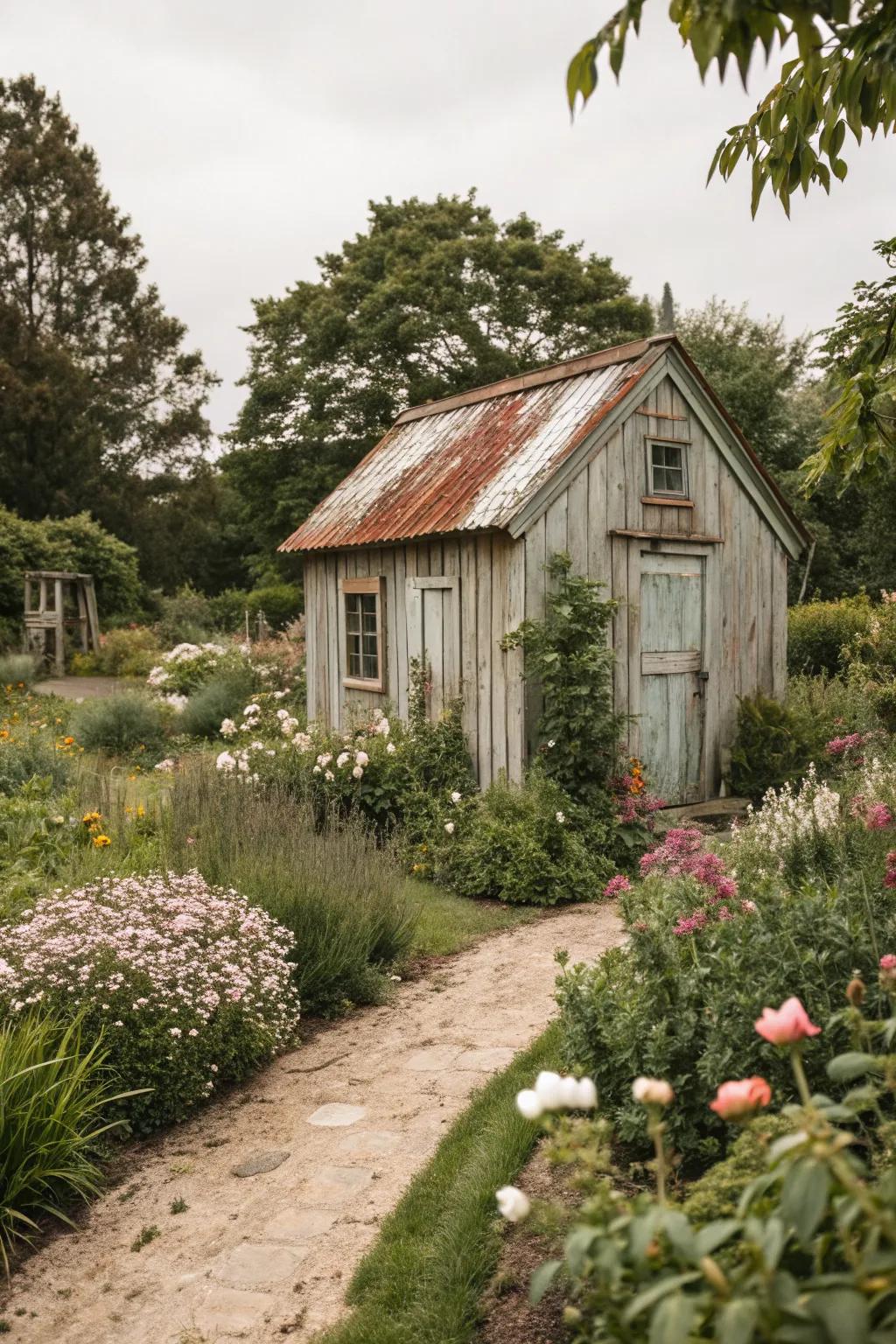 Vintage cottage sheds evoke nostalgia and charm.