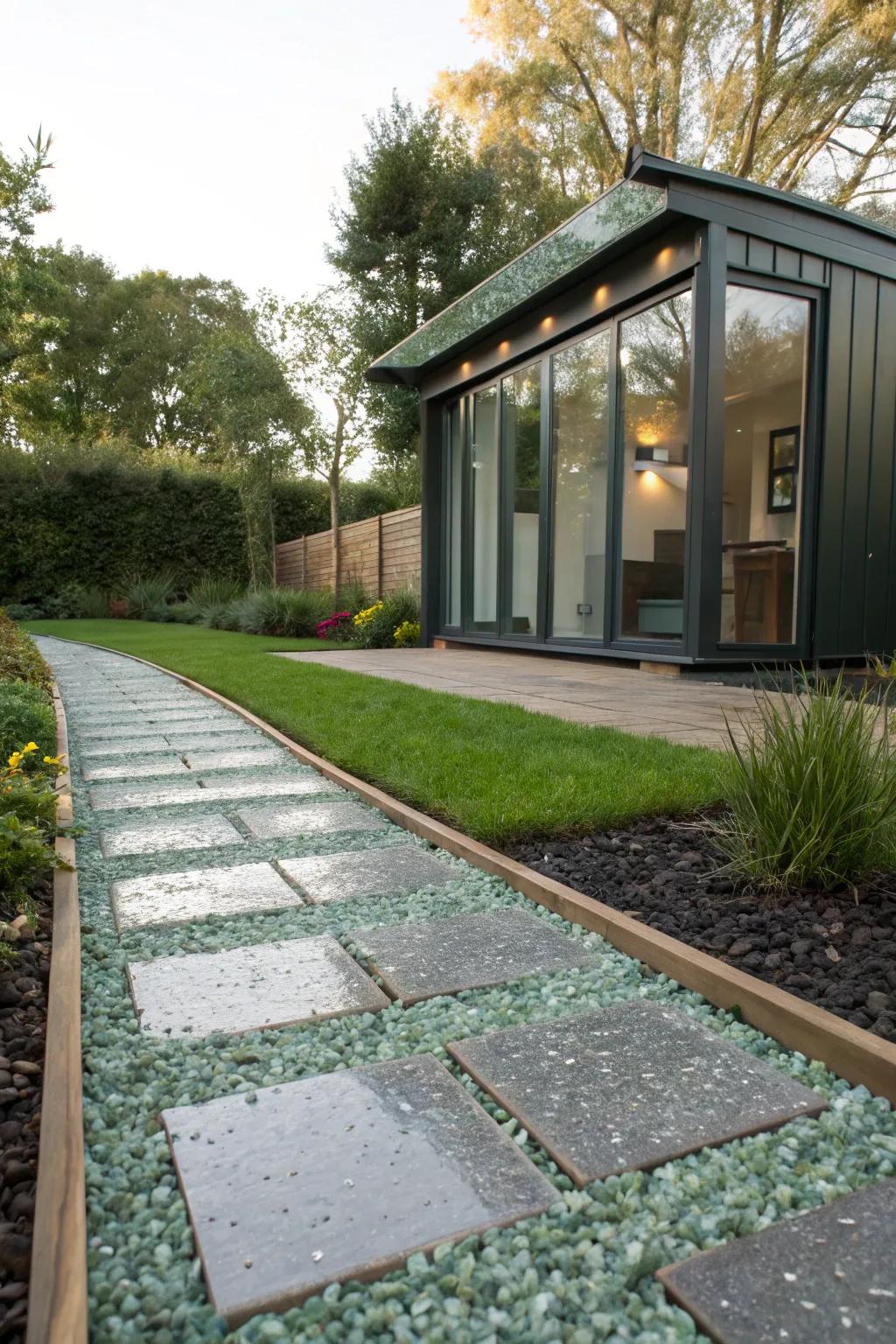 Glass pebbles add sparkle and elegance to your walkway.
