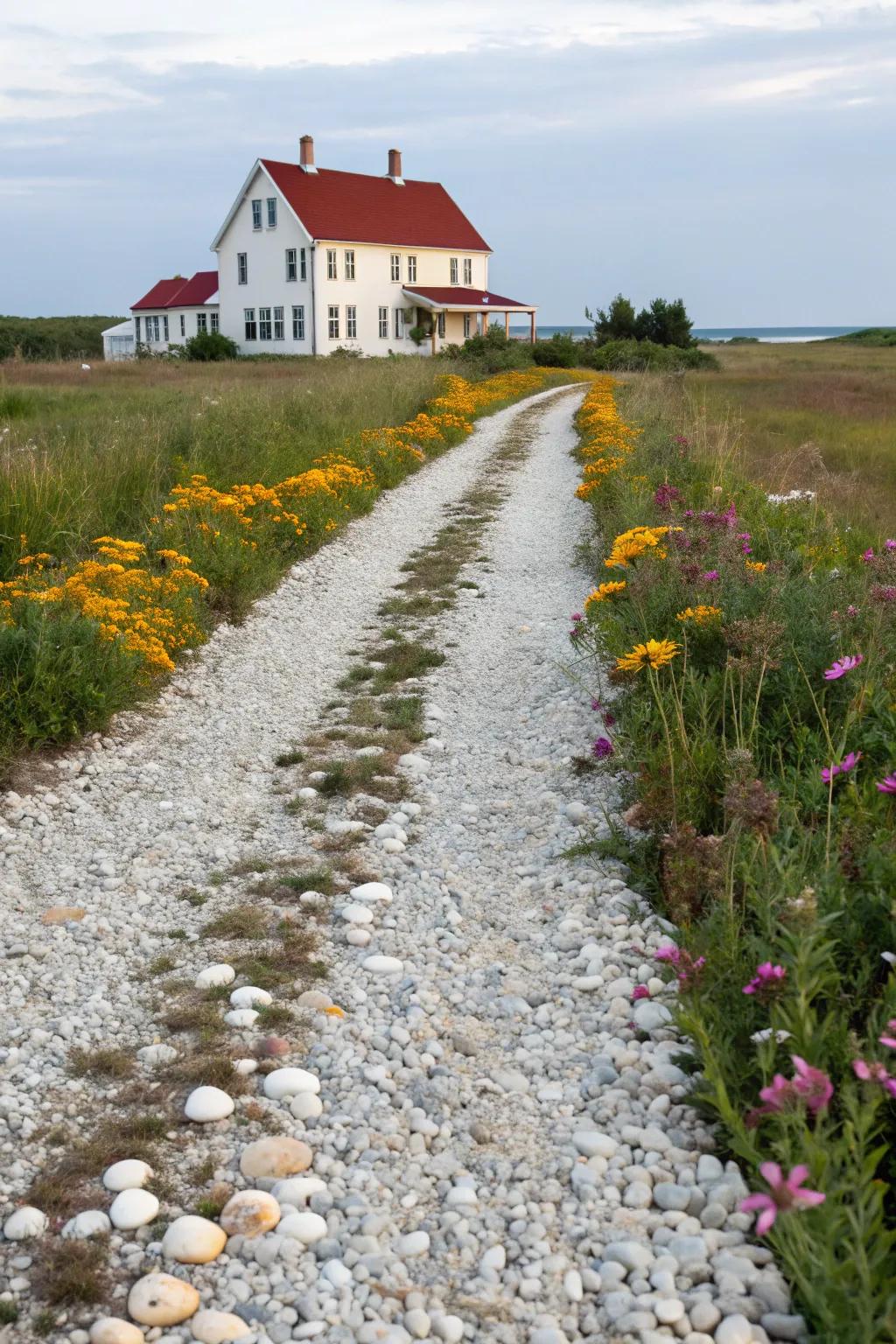 Wildflower borders infuse your driveway with color and charm.
