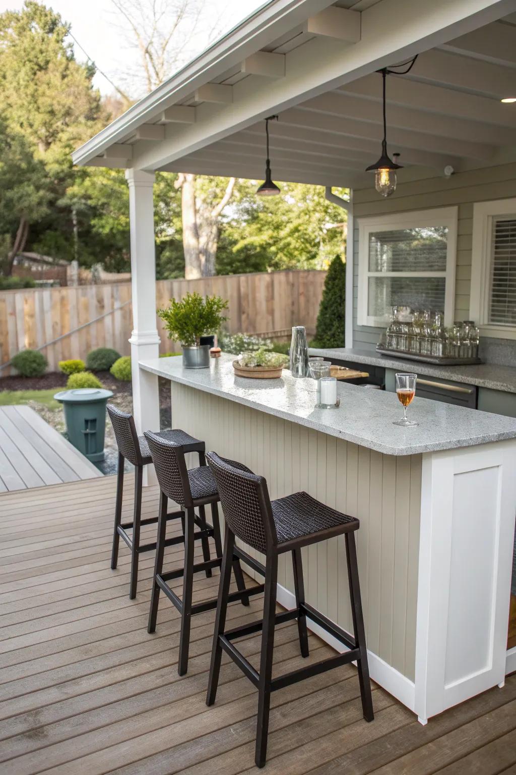 A bar area adds convenience and style for entertaining on your side deck.