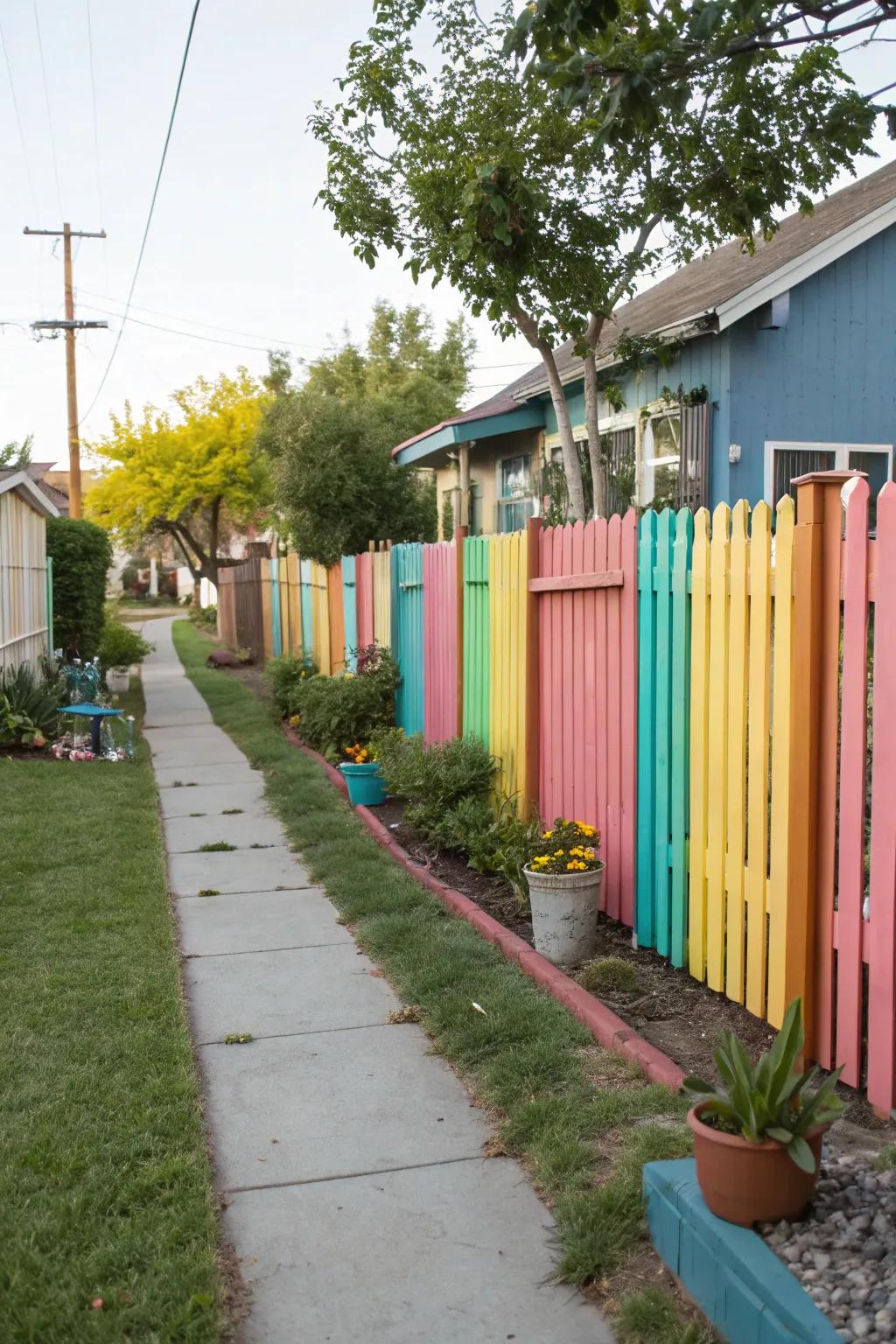A colorful painted fence makes a cheerful statement.