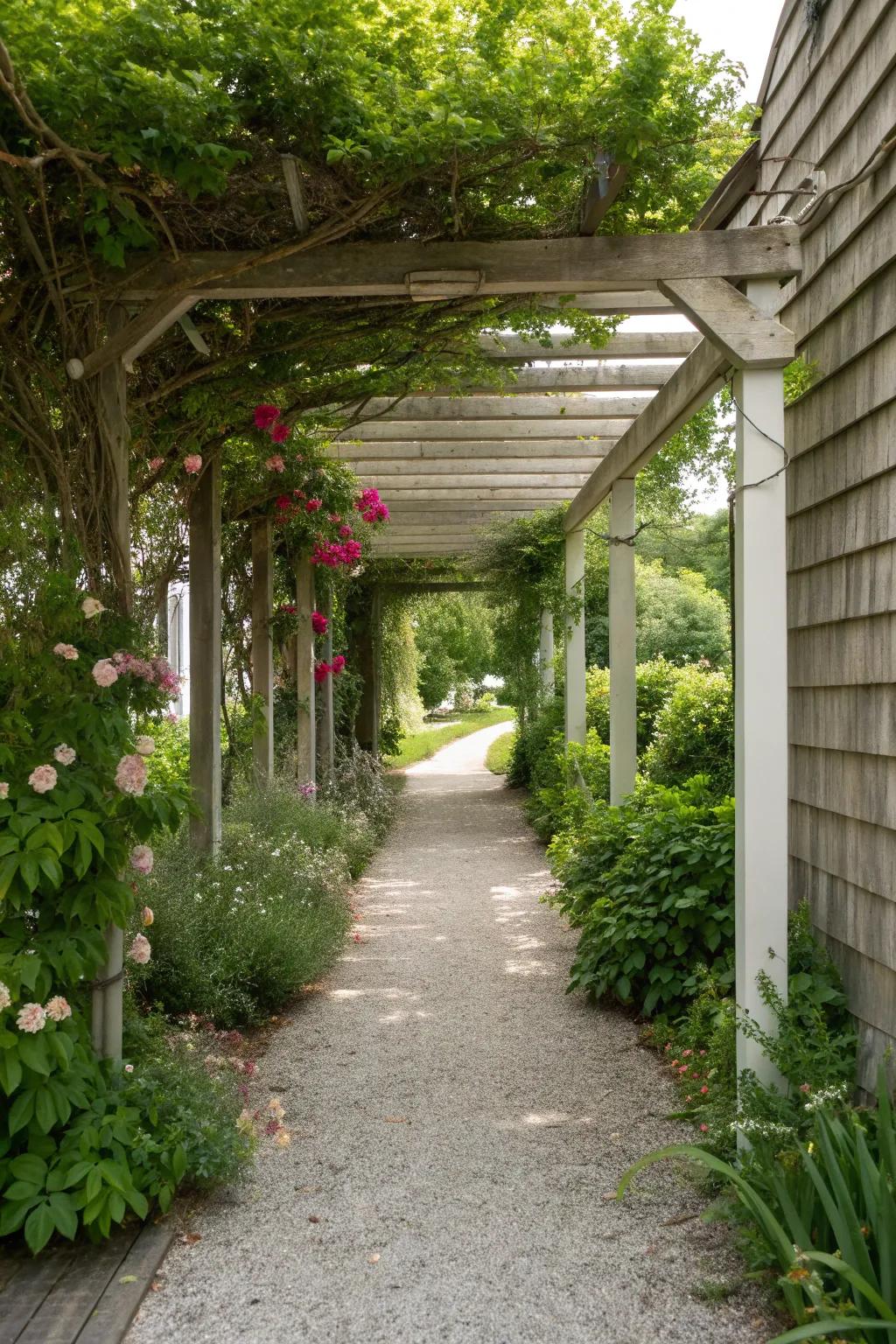 Arbor entrances add grandeur and support for climbing plants.