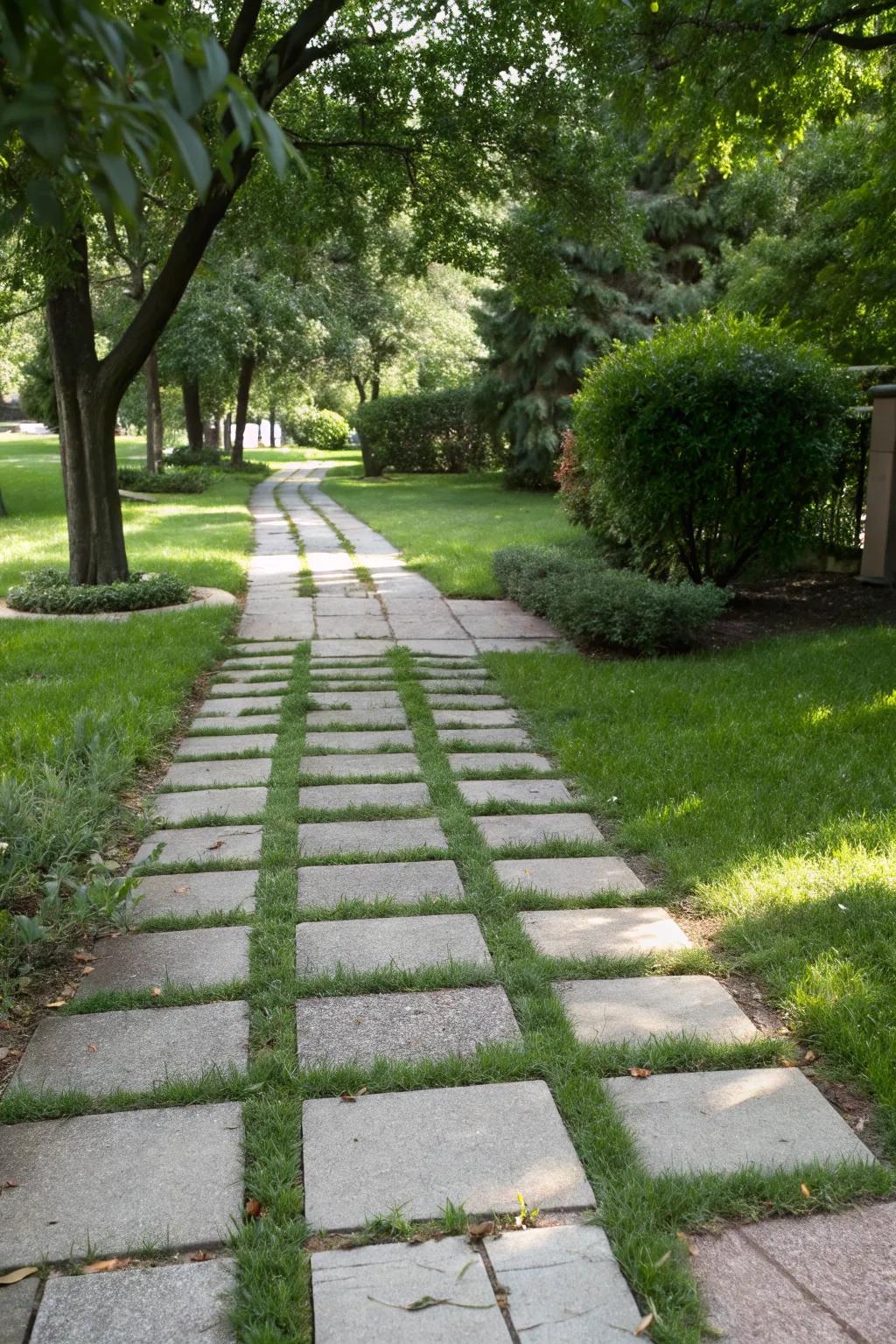 Grass and paver combinations create a seamless garden integration.