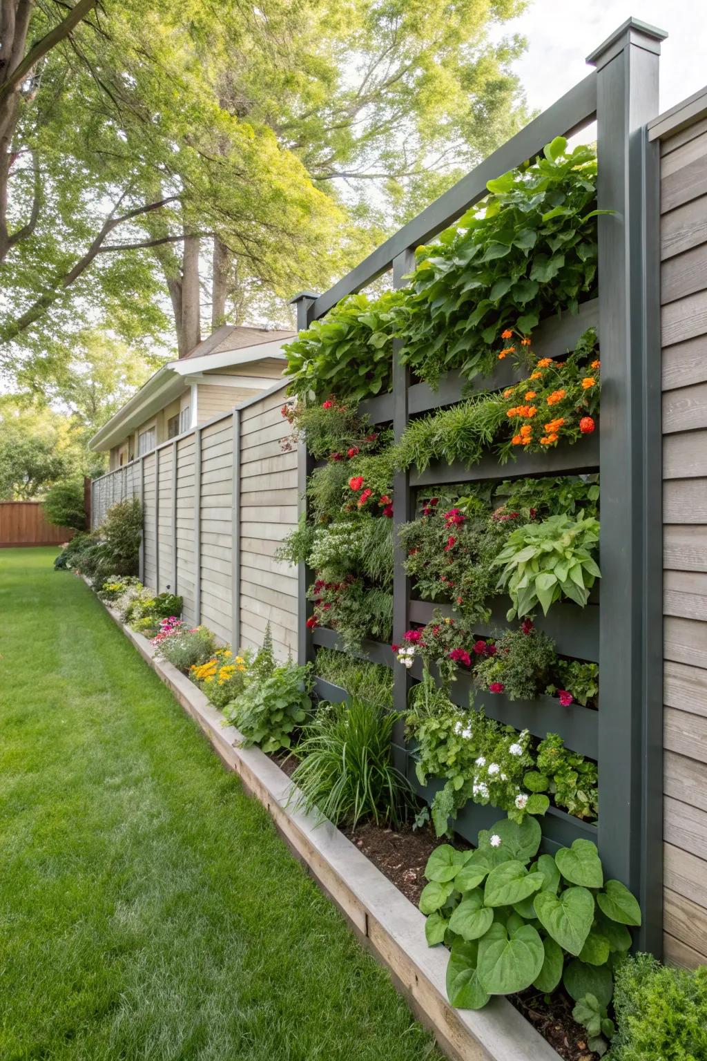 Vertical gardens transform fences into lush, useful spaces.