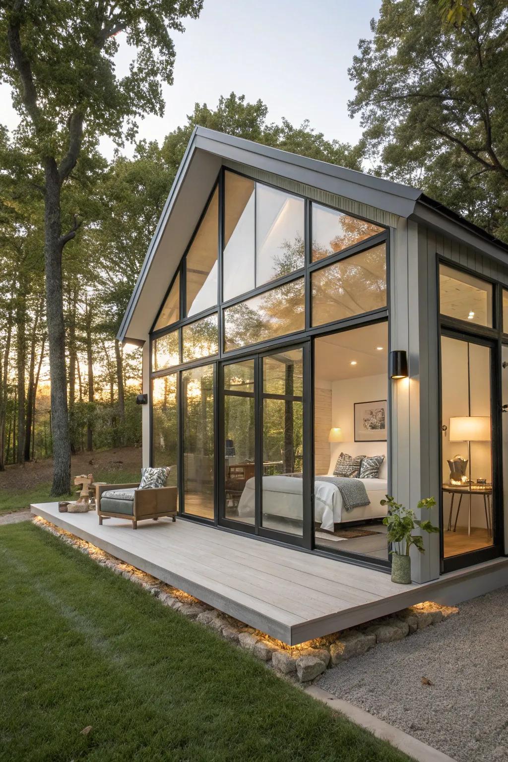 Glass accents brighten and modernize this stylish retreat.