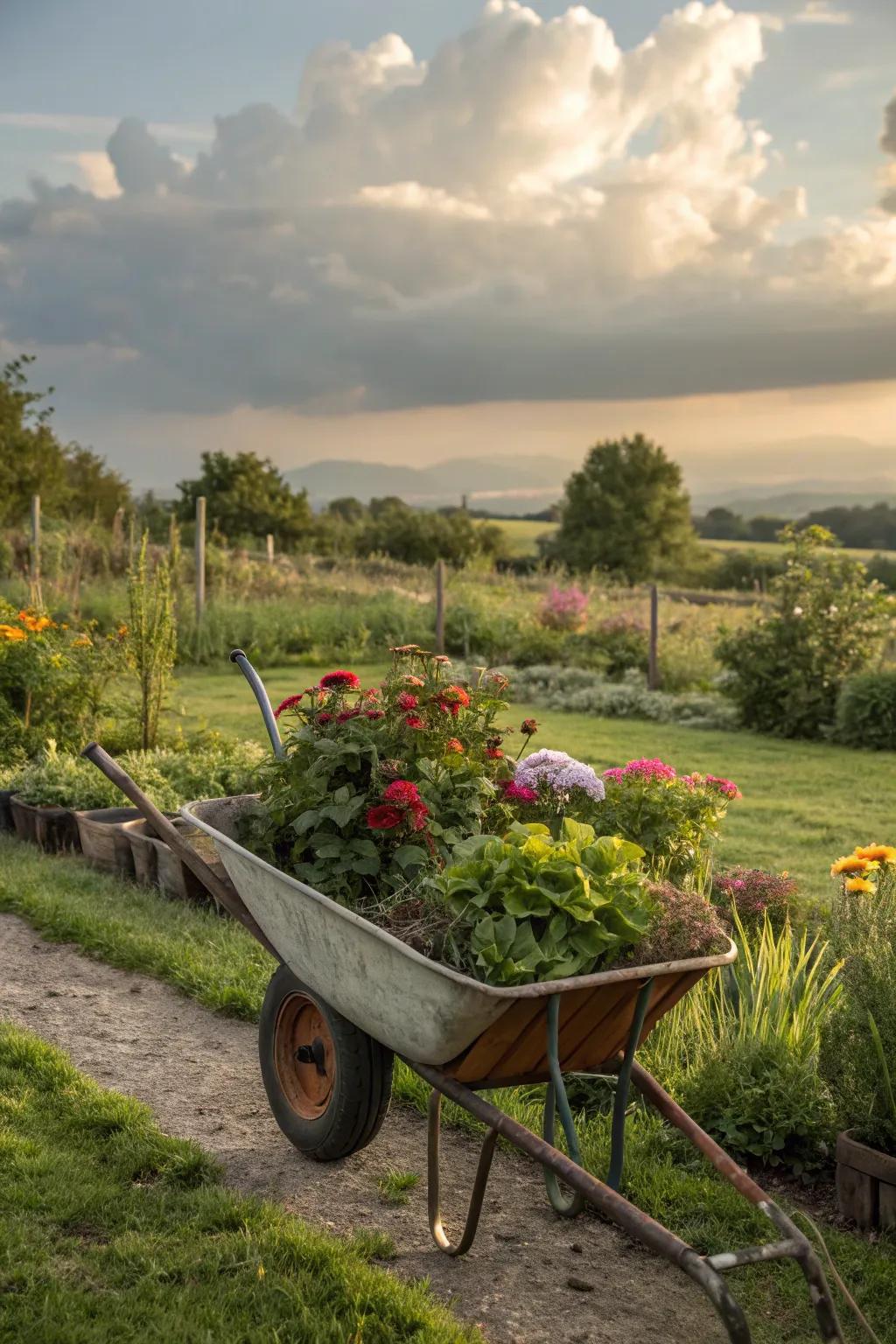 Creative planters made from repurposed items bringing charm to the garden.