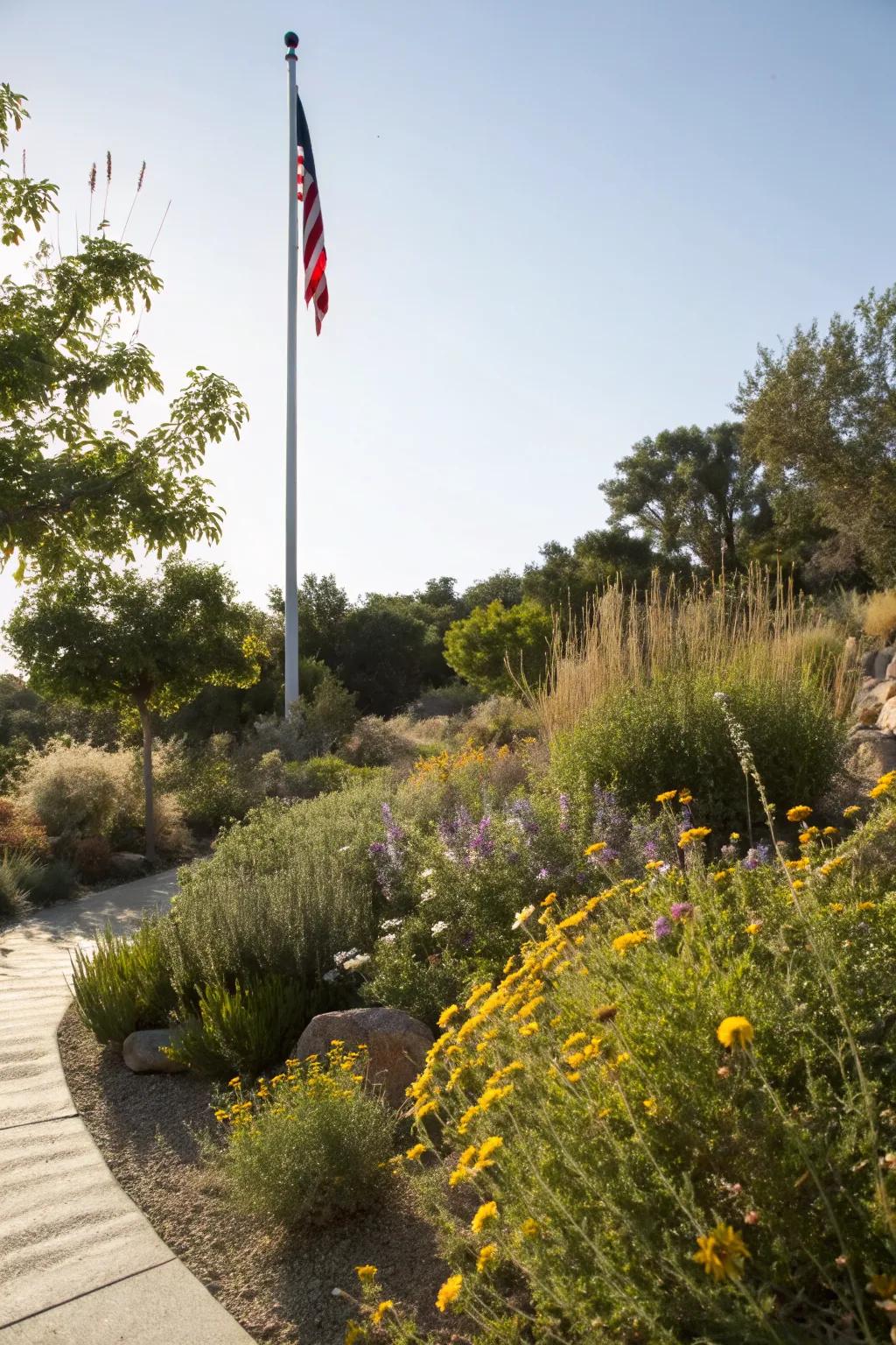 Native plants blend seamlessly and thrive around your flagpole.